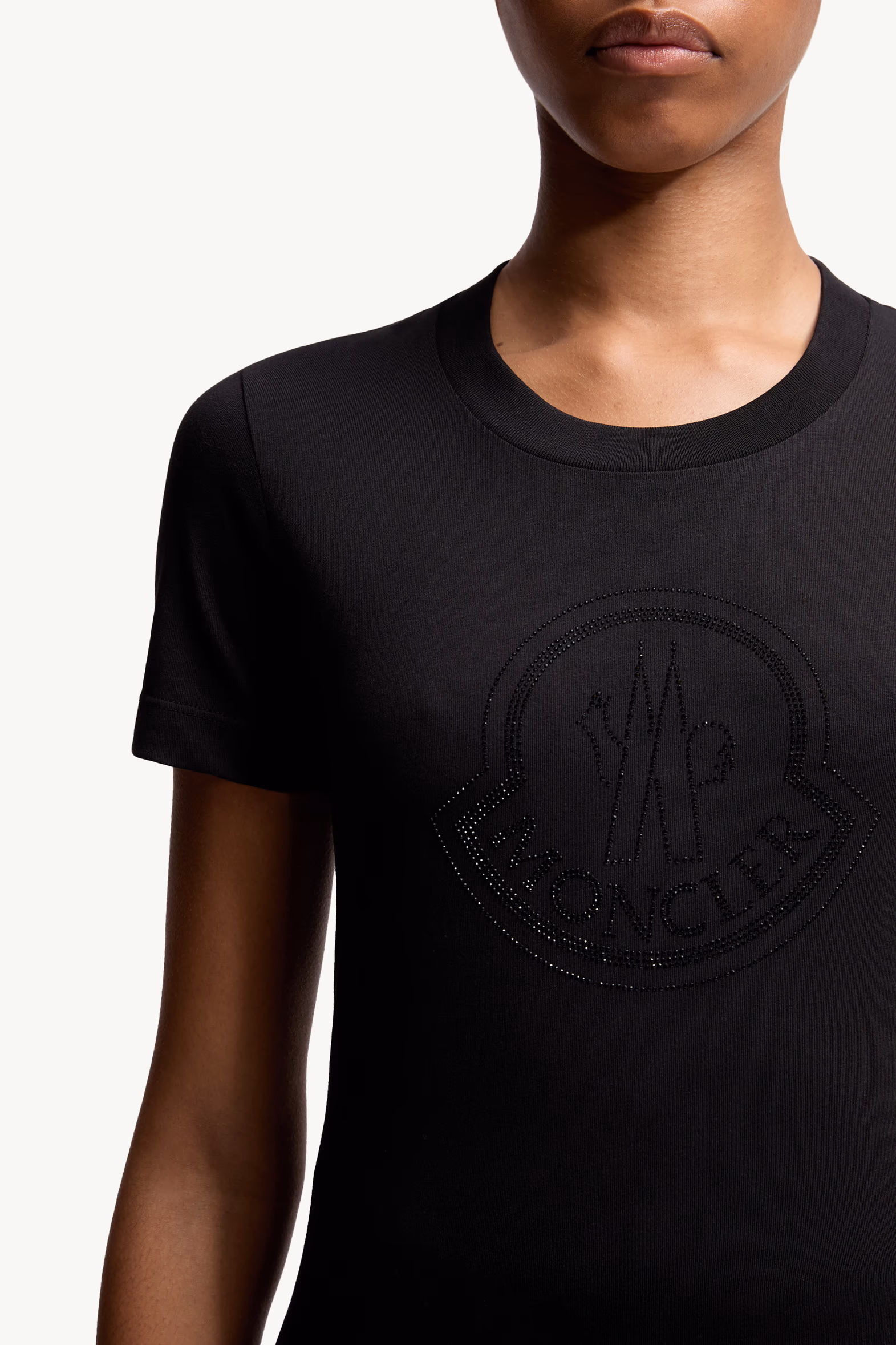 Crystal Logo Cotton T-Shirt Black Moncler 6